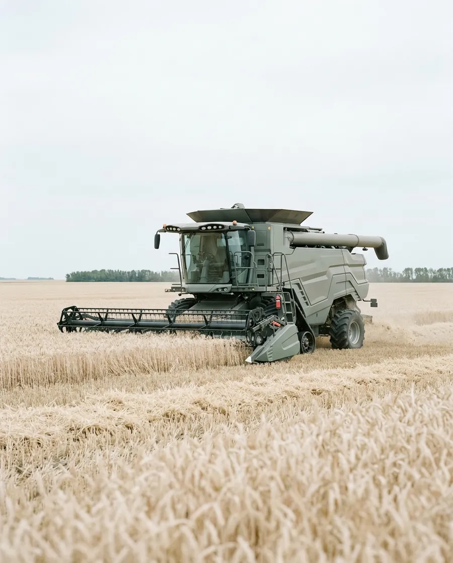 Combine harvester in a prairie wheat field